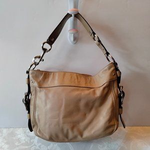 Coach Handbag Zoe F12671 Leather Hobo Shoulder Bag. Tan/Beige.